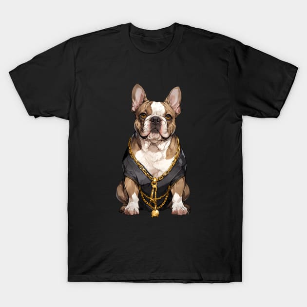 Fawn Pied with gold chain French Bulldog T-Shirt by CandyApparel